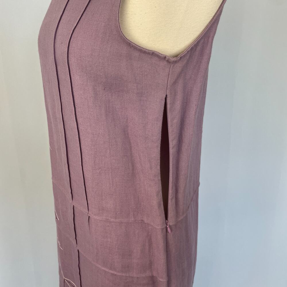 Vintage Shift Dress Size Medium Petite MP Purple Linen Embroidered Sleeveless - Picture 8 of 14
